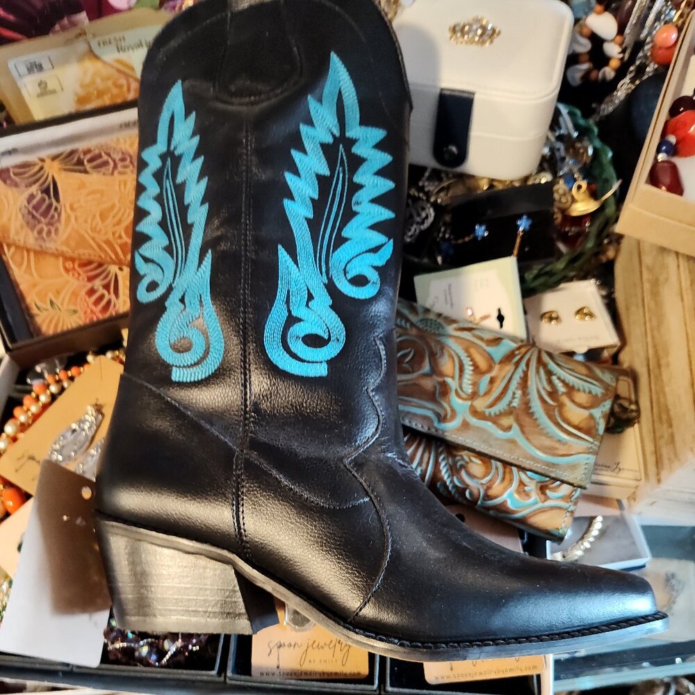 STILVALI LEATHER COWBOY BOOTS EURO SIZES WESTERN BLUE STITCHING